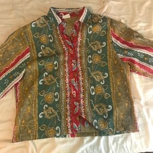vintage earth tones tropical Koret button shirt
